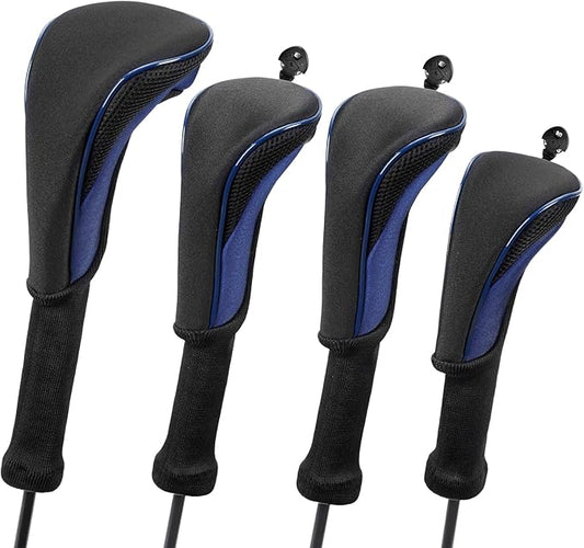 Golf Head Covers, 4pcs Golf Club Covers for Driver Fairway and Hybrid, Nylon Golf Club Head Covers for Men Women with Interchangeable Tags