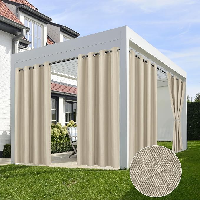 Linen Outdoor Curtains for Patio Waterproof 4 Pcs 54x95 In Cream | Light by HolidayIdeas