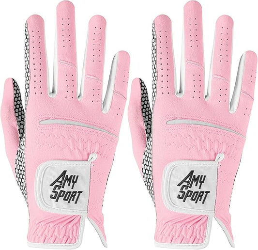 Amy Sport Golf Gloves Women's Upgrade Rain Grip Left Hand Weathersof Value 2 Pack, Right Handed Golfer Hot Wet All Weather Glove for Women Girls Ladies, Fit Size Small Medium Large