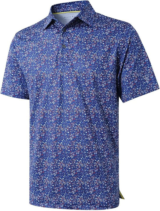 Golf Shirts for Men Dry Fit Short Sleeve Print Performance Moisture Wicking Polo Shirt