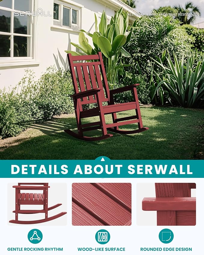 SERWALL Rocking Chair Set of 4, HDPE Rocker, Crimson Red | 21.1" Widened Seat - Image 3
