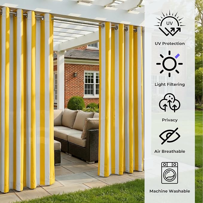 2 Panels Outdoor Stripe Curtains - Image 4