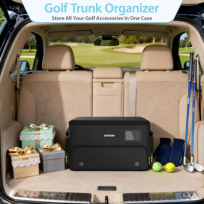 4-Layer Golf Trunk Organizer, Golfer Gifts for Men Women with Separate Ventilated Compartment for 2 Pairs Shoes, Waterproof Car Golf Locker Storage Bag for Golf Gear and Accessories,Black