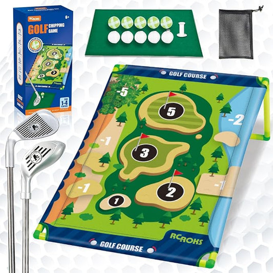 Upgraded Golf Chipping Game w/t 2 Clubs, Velcro Golf Battle Set for Junior, Portable Family Backyard Sticky Golf Target Indoor Outdoor for Home Beach Office Party Golfing Gifts for Adults Kids 6+