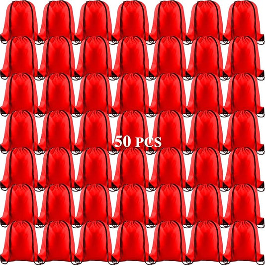KUUQA 50Pcs Red Drawstring Backpack Bag Sack Drawstring Bags Bulk String Bags Storage Bags for Sport Gym Traveling