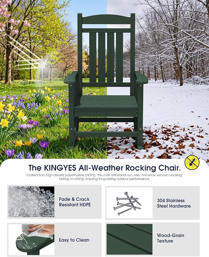 Oversized Outdoor Rocking Chairs Set of 2, HDPE Porch Rocker - Image 4