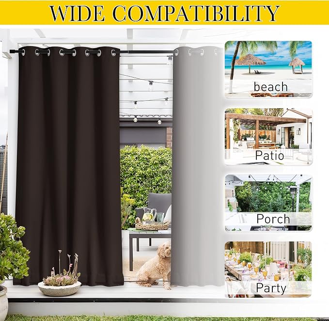 NICETOWN Gazebo Curtains Outdoor Waterproof W100 x L84 in Brown | Windproof - Image 7
