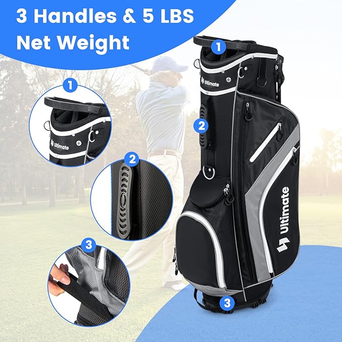 Tangkula Golf Stand Bag with 14 Way Top Dividers, Lightweight 6 Pockets Golf Club Bag with Cooler Bag, Adjustable Dual Strap & Rain Hood, Golf Carry Bag for Men & Women