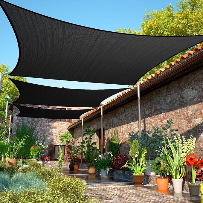 11' x 22' Black Sun Shade Sail UPF50 Rectangle smTAPR0816 Canopy Fabric Cloth by ShadeMart
