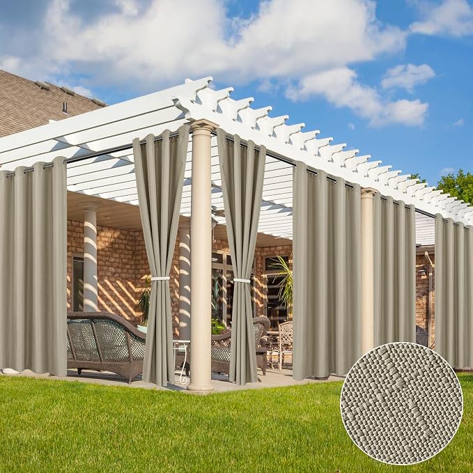 Linen Outdoor Curtains for Patio Waterproof 6 Pcs 54x84 In Taupe | Light by HolidayIdeas