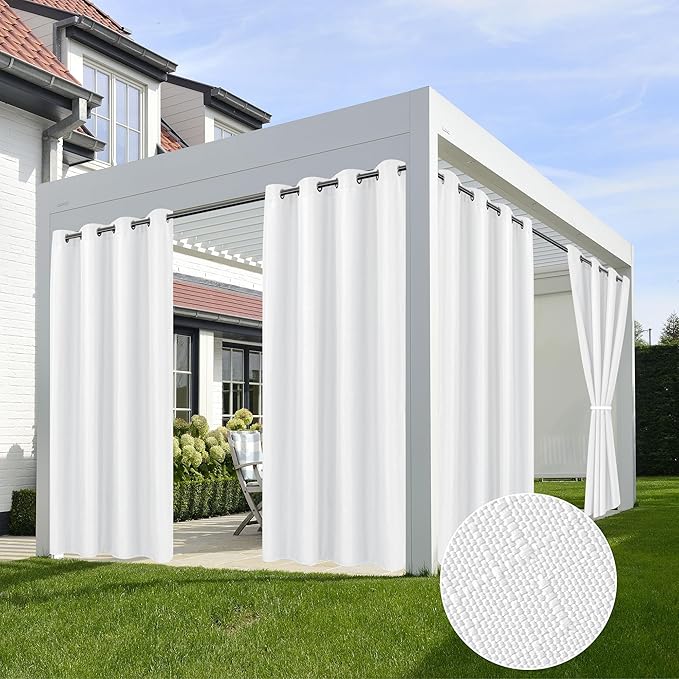 Linen Outdoor Curtains for Patio Waterproof 4 Pcs 54x95 In White | Light by HolidayIdeas