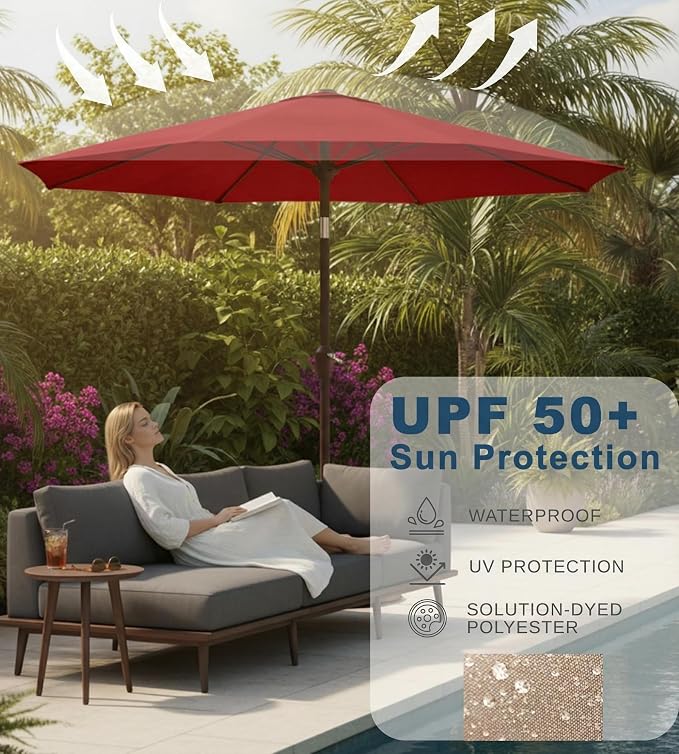 9FT Auto-Tilt Patio Umbrella|Outdoor Market Table Umbrella - Image 4