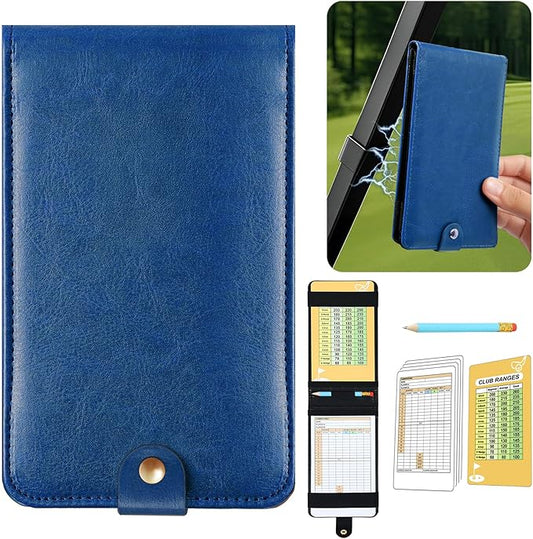 All-in-One Magnetic Golf Scorecard Holder Yardage Book Cover, Premium Leather Scorecard Holder, Universal Fit for Scorecards, Sleek Design for Back Pocket Convenience Blue