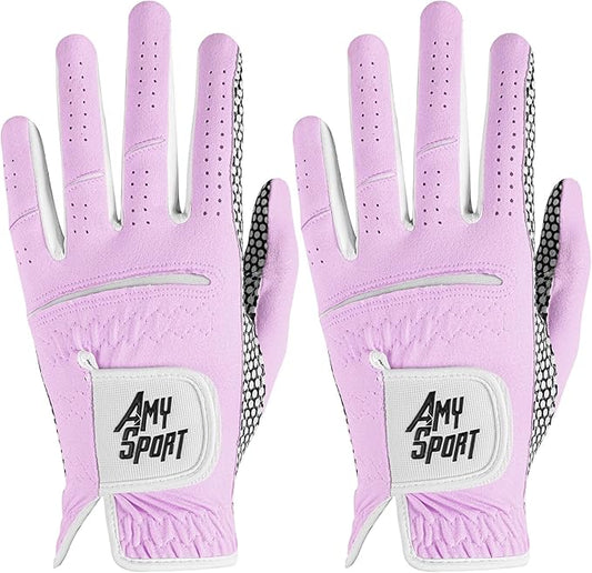 Amy Sport Golf Gloves Women's Upgrade Rain Grip Left Hand Weathersof Value 2 Pack, Right Handed Golfer Hot Wet All Weather Glove for Women Girls Ladies, Fit Size Small Medium Large