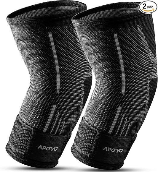 APOYO Elbow Brace for Tendonitis and Tennis Elbow, (Pair) Compression Sleeve for Arthritis, Workouts, Reduce Joint Pain During Fitness Activity (Medium)