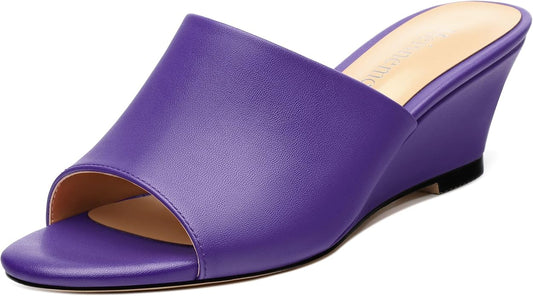 Wedge Sandals for Women Open Toe Wedge Heels Womens Matte High Heel Sandal Round Toe Heeled Wedge Sandals Slip on Casual shoes 2 inch