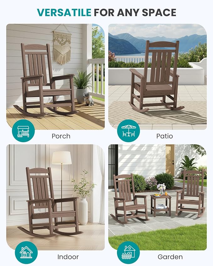 SERWALL Outdoor Rocking Chair Set of 2, Patio Rocking Chair, Porch Rocker - Image 9