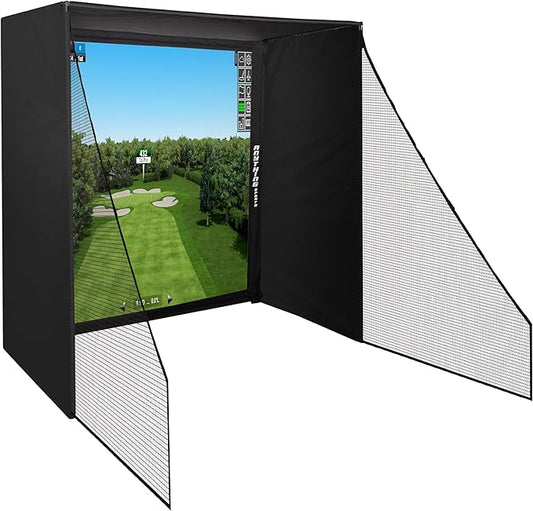 Complete Golf Simulator Enclosure Package – 4K-Ready Impact Screen with Blackout Cage, Frame Poles, Side Shank Nets & Sandbags | Indoor & Garage Practice | Easy Setup | 12-Month Warranty