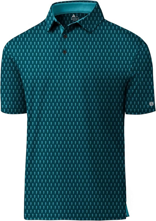 JACKETOWN Mens Polo Shirts Short Sleeve Print Dry Fit Performance Moisture Wicking Casual Collared Golf Shirts