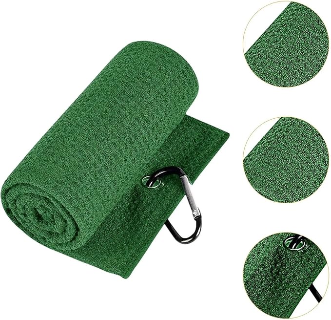 Golf Towel with Clip, Soft Microfiber Cleaning Cloth for Golf Clubs and Balls, Compact and Absorbent(Green)