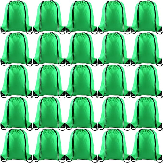 KUUQA 25Pcs Green Drawstring Backpack Bulk Drawstring Bags String Cinch Gym Backpack for Gym Sport Traveling