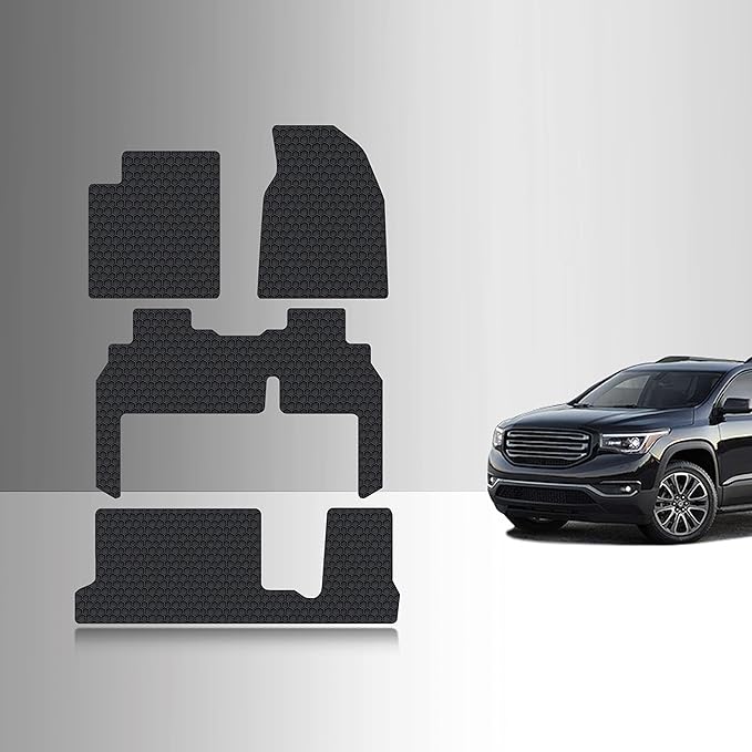 TOUGHPRO Floor Mats Accessories 1st + 2nd + 3rd Row for GMC Acadia 2nd Row Bench Seats All Weather Heavy Duty Black Rubber 2007 2008 2009 2010 2011 2012 2013 2014 2015 2016