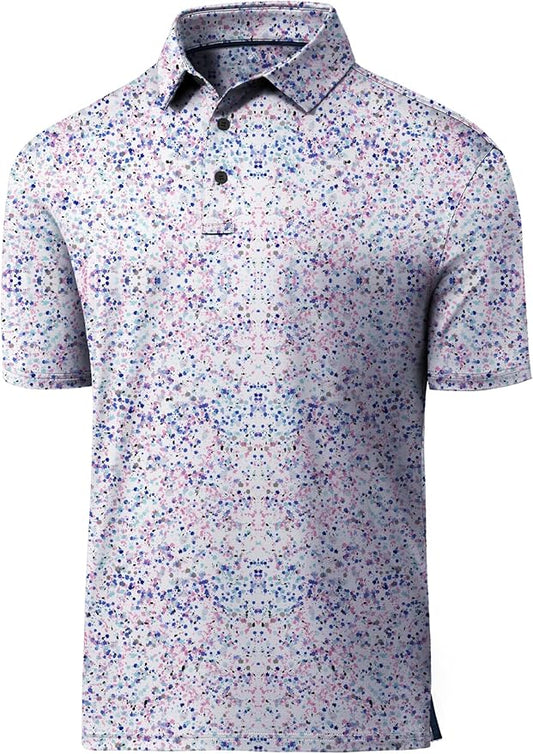 JACKETOWN Mens Polo Shirts Short Sleeve Print Dry Fit Performance Moisture Wicking Casual Collared Golf Shirts