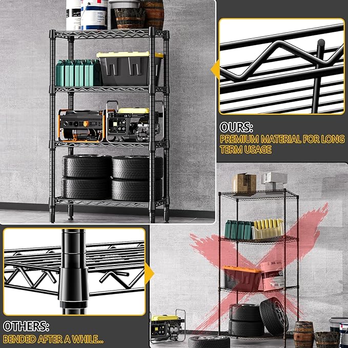 M MZG 1000 lbs 4 Tier Shelf Metal Storage Shelves Wire Rack Closet Organizers - Image 5