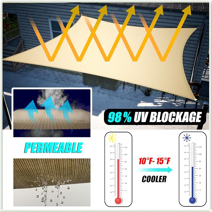 Amgo Custom Size 6' x 10' Grey Rectangle Square Sun Shade Sail UPF50+ AGTAPR0810 - Image 2
