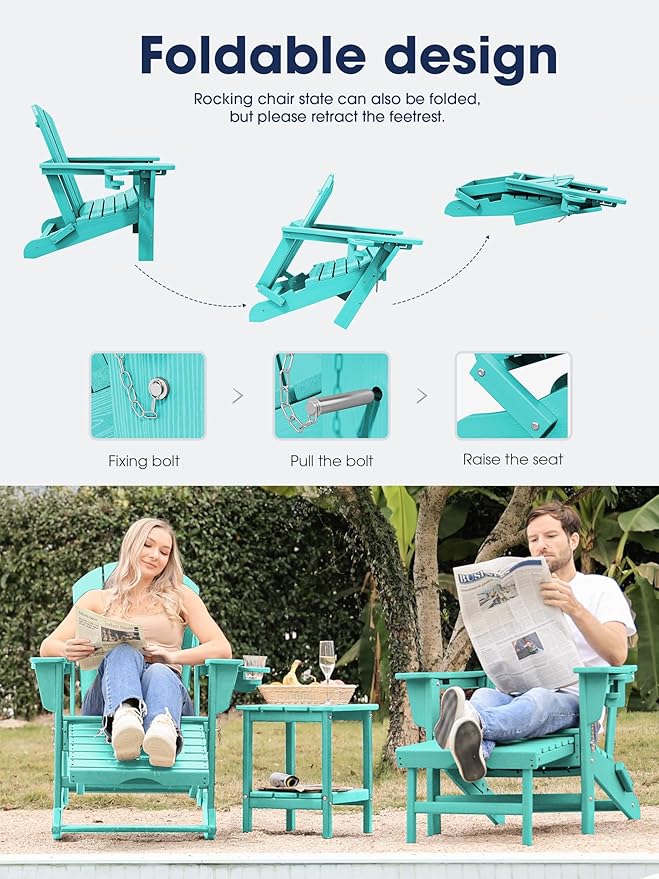 Adirondack Rocking Chair with Ottoman and Cup Holders | HDPE Porch Rocker - Image 5