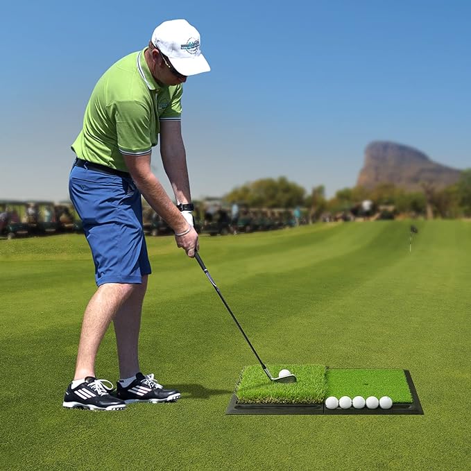JAYA Golf Hitting Mat with Heavy Rubber Base, Foldable Golf Practice Mat for Indoor and Outdoor Training, Fairway & Rough Turf for Swing and Chipping