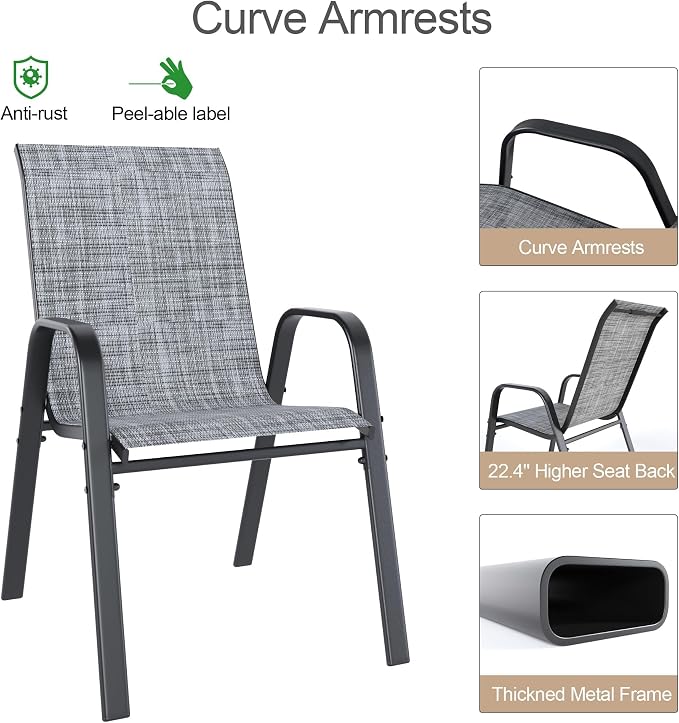 Outdoor Patio Chairs Set of 4 Stackable Dining Chairs All-Weather Textilene - Image 9