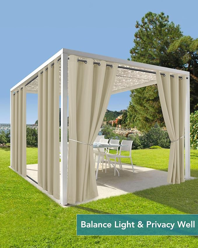 Windproof Outdoor Curtains for Patio Waterproof 4 Pcs 110x84 In Cream | Grommet - Image 5