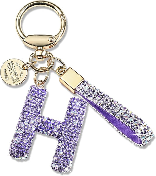 Pink Blue White Initial Letter Keychain Gift for Women Girls Bling Sparkly Cute Backpack Car Key Accessories Lanyard