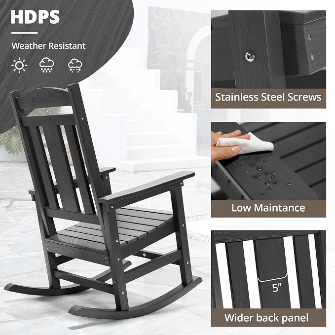 LUE BONA Outdoor Rocking Chairs Set of 2, Weather Resistant HDPS Poly Rocker - Image 3