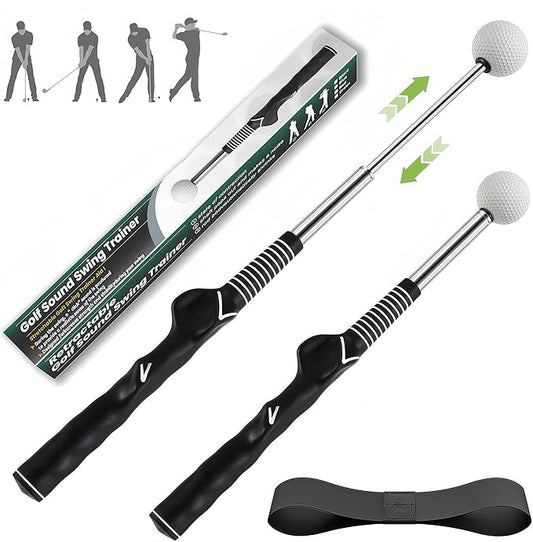 IEKEODI Retractable Golf Swing Trainer, Golf Grip Trainer and Right-Handed Golf Training Aid for Chipping Hitting, Ideal Golf Swing Training Aid with Arm Band for Indoor & Outdoor Use(Black)