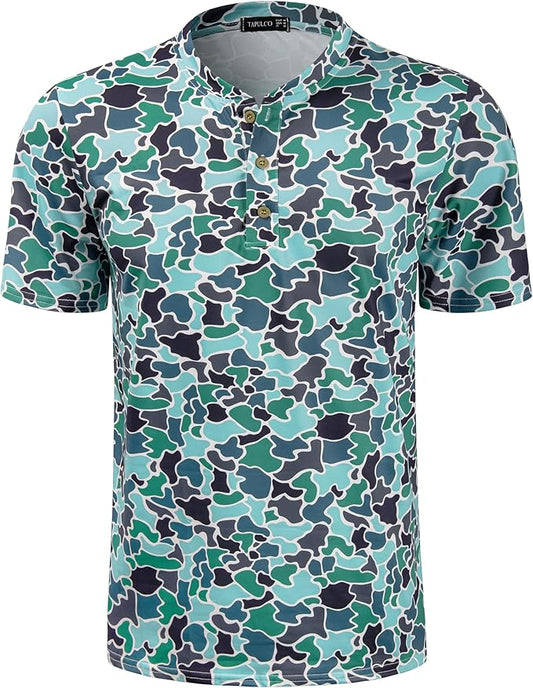 TAPULCO Mens Collarless Golf Shirts Short Sleeve Dry Fit Stretch Casual Breathable Lightweight Tshirts