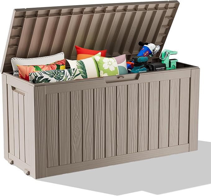 90 Gallon Waterproof Resin Deck Box, UV Resistant Outdoor Storage by KFY