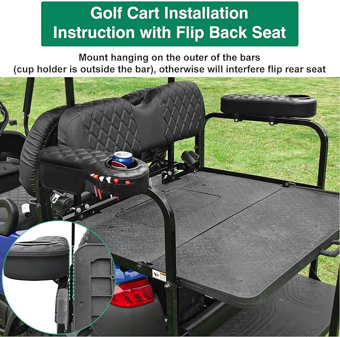 Golf Cart Diamond Armrest with Cup Holder for Rear Seat, Upgraded Stable Triangle Support Frame No Drilling for EZGO Club Car DS Precedent Yamaha Golf Carts Arm Rest with 1" Side Square Tube