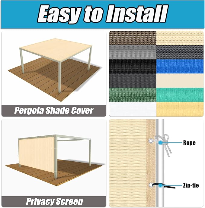 Amagenix 90% Pergola Shade Cover 6' X 11' Sun Shade Cloth - Image 4
