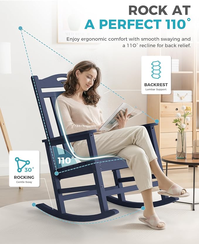 Oversized Outdoor Rocking Chairs Set of 8, 380lbs Heavy-Duty Large Patio Rocker - Image 4