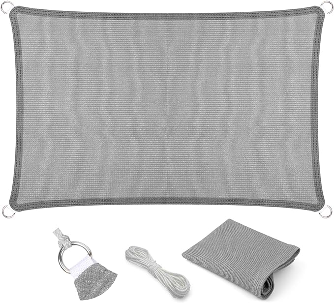 Eden's Decor Straight Flat-Edged Sun Shade Sail Rectangular 9' x 13' Grey by EdensDecorInc