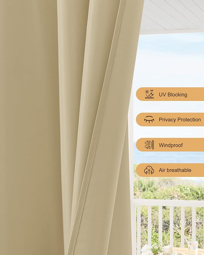 Outdoor Curtains for Patio Waterproof Rod Pocket 6 Pcs 54x95 Inch Cream | - Image 5