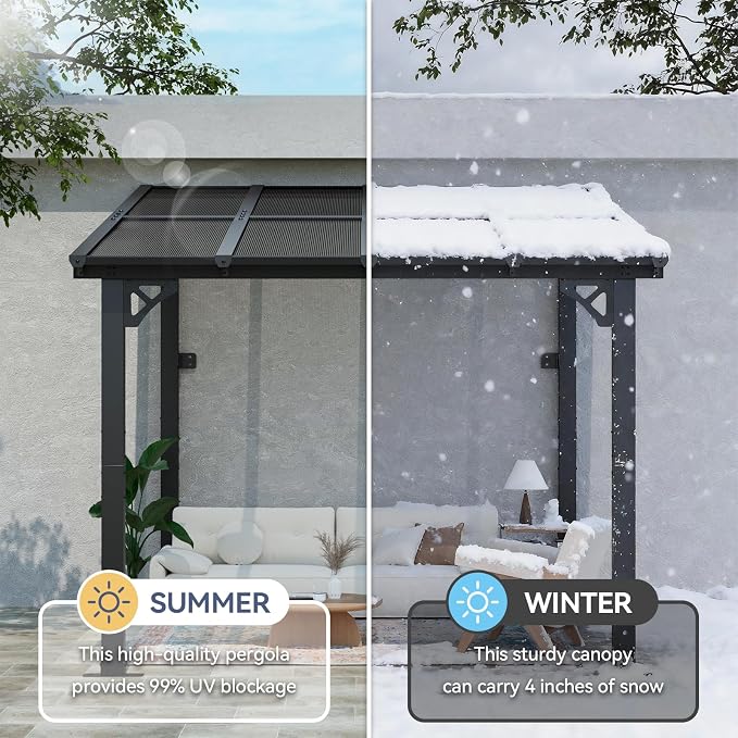 10x8 FT Lean to Gazebo Pergola, Outdoor Wall Mounted Gazebos - Image 7