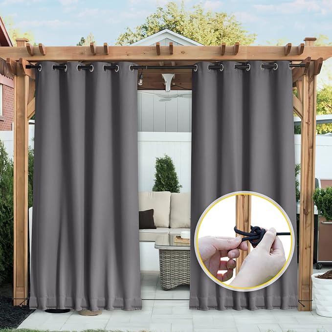 NICETOWN 2 Panels Outdoor Curtains Waterproof Fixed Bottom W52xL95 Grey | - Image 8