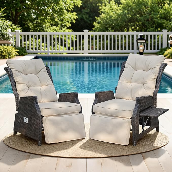 2 Pieces Outdoor Wicker Recliner by COMLAXFIELD