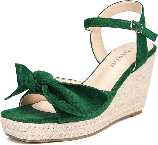 girgod Espadrilles Wedge Sandals for Women Bow Platform Wedges Heels Open Toe Ankle Strap Summer Wedding Wedges