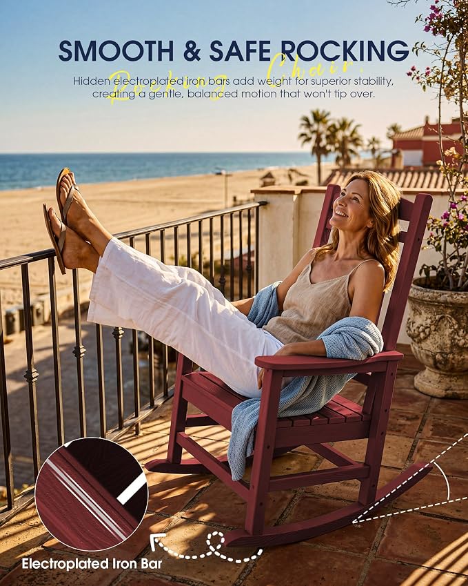 Oversized Outdoor Rocking Chairs Set of 4, HDPE Porch Rockers - Image 7