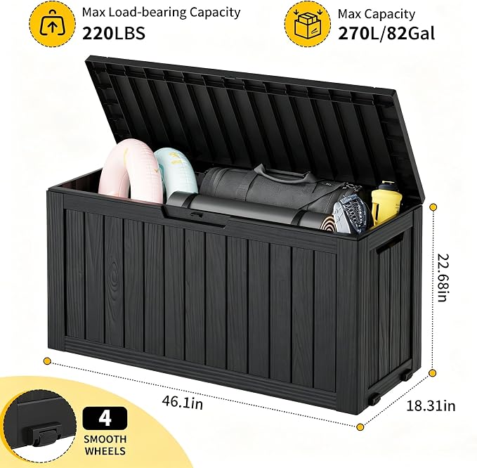 Deck Box, 82 Gallon Resin Indoor and Outdoor Storage Box Waterproof - Image 2