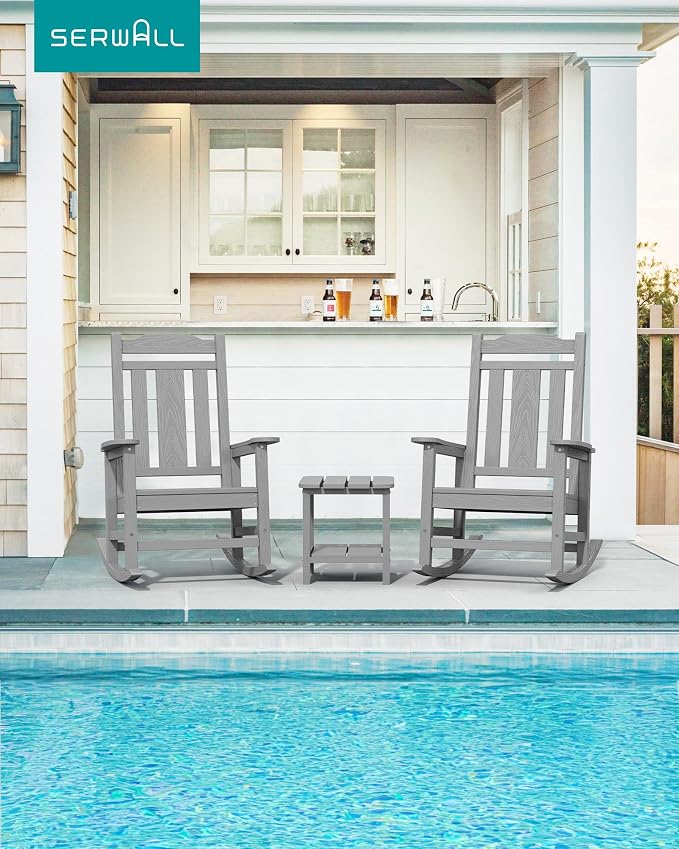 SERWALL Oversized Outdoor Rocking Chairs Set of 2, Patio Rocker, Space Gray | - Image 8